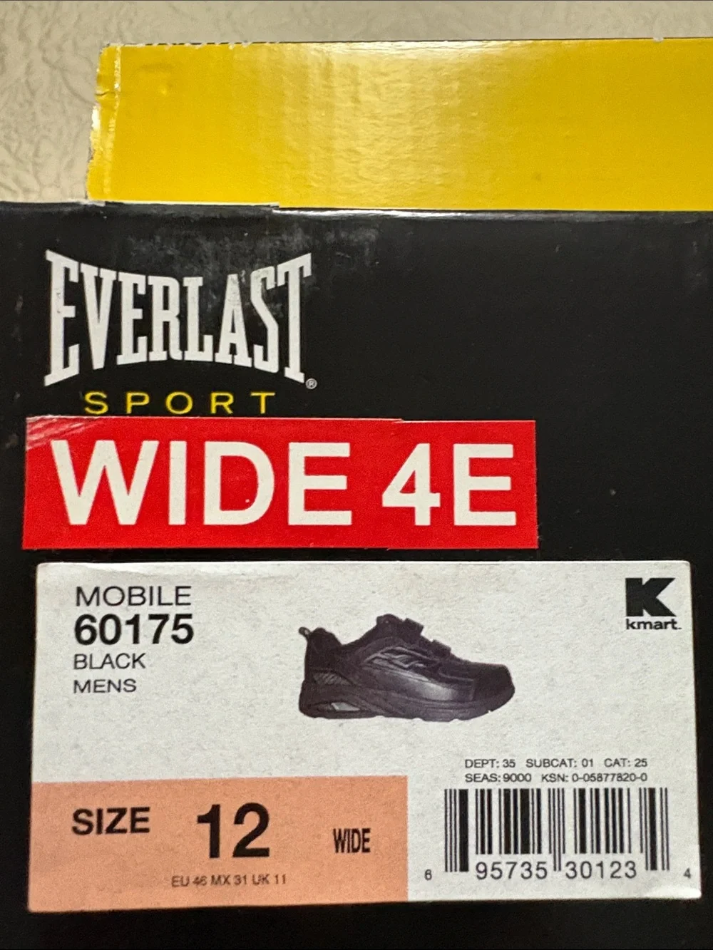 NWT leather wide Sz 12EEEE Everlast men’s black velcro-closure sport shoes. Box.